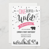 ワイルドオンアドベンチャーファースト誕生日招待状ガール 招待状 (正面/裏面)
