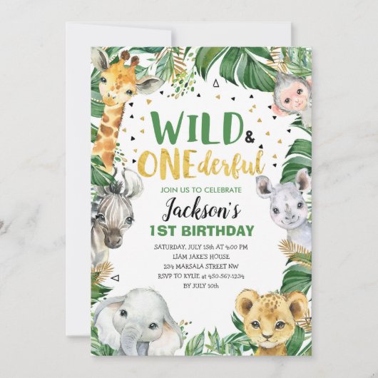 ワイルドオンダーフルなジャングルサファリ1日の誕生日 招待状 (正面)