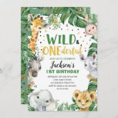 ワイルドオンダーフルなジャングルサファリ1日の誕生日 招待状 (正面/裏面)