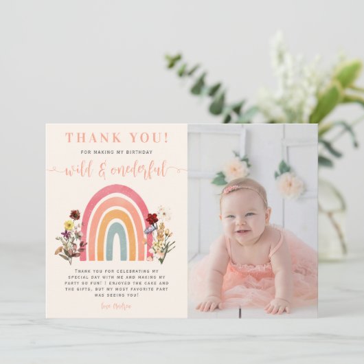 ワイルドオンダーフルワイルドフラワーレインボー誕生日写真 サンキューカード (スタンド正面)
