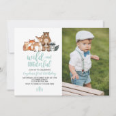 ワイルドオンデァフル ウッドランド アニマル 1歳の誕生日写真 招待状 (正面)