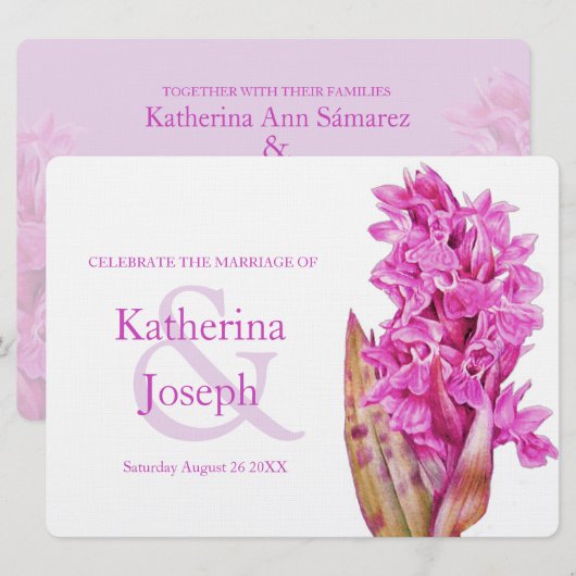 ワイルドオーキッドの水彩画 紫の結婚式招待状 招待状 (正面/裏面)