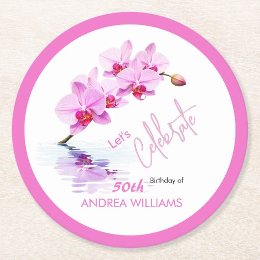 ワイルドオーキッドフラワーフラワーフラワーズ50誕生日コースター ラウンドペーパーコースター (正面)