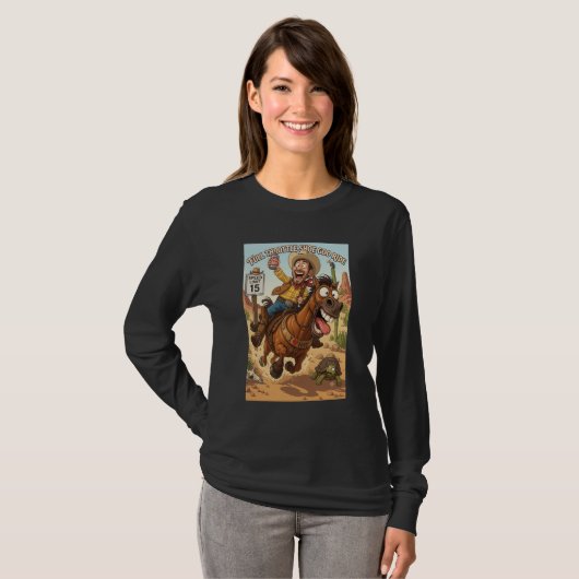 ワイルドカウボーイと馬の長袖シャツ Tシャツ (正面フル)