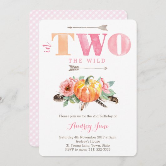 ワイルドカボチャ2nd誕生日パーティーfor Girl 招待状 (正面/裏面)