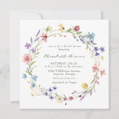 ワイルドカラフルフラワーズリース夏ブライダルシャワー 招待状 (正面)