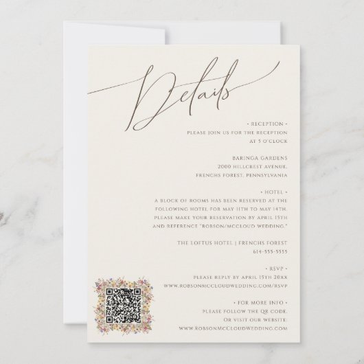 ワイルドカラフルフラワーベージュQRコードすべて1つ 招待状 (裏面)