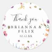 ワイルドカラフルフローラサンキュー結婚式の引き出物 ラウンドシール (正面)