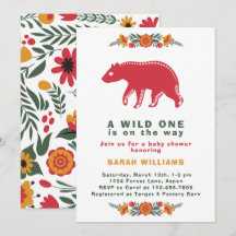 ワイルドカラフルワンフォークアートベアボーイベビーシャワー