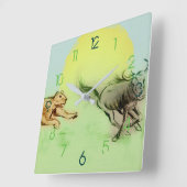 ワイルドカラフル動物追跡スケッチ、角時計 スクエア壁時計 (傾斜)