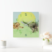 ワイルドカラフル動物追跡スケッチ、角時計 スクエア壁時計 (ホーム)