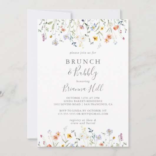 ワイルドカラー数々のフローラブランチバブリーブライダルシャワー 招待状 (正面)