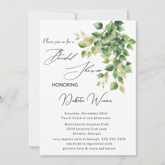 ワイルドガーデン離れブライダルシャワー 招待状 (正面)