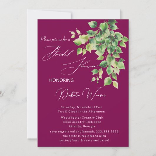 ワイルドガーデン離れブライダルシャワー 招待状 (正面)