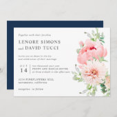 ワイルドガーデン |ピンク色の植物色結婚の 招待状 (正面/裏面)