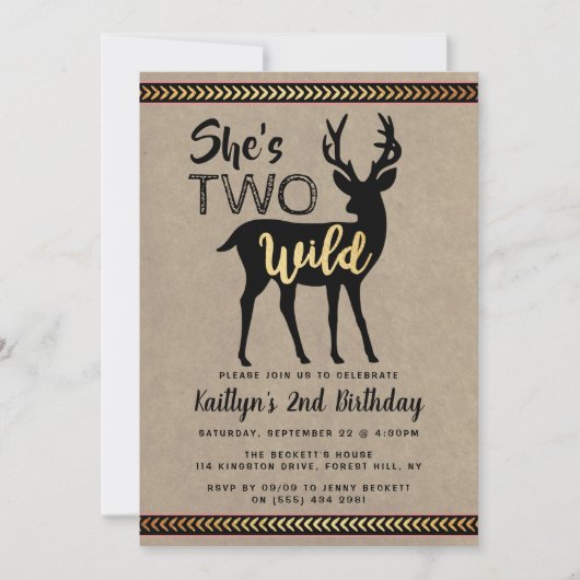 ワイルドガールズウッドランドディアー2歳の誕生日 招待状 (正面)
