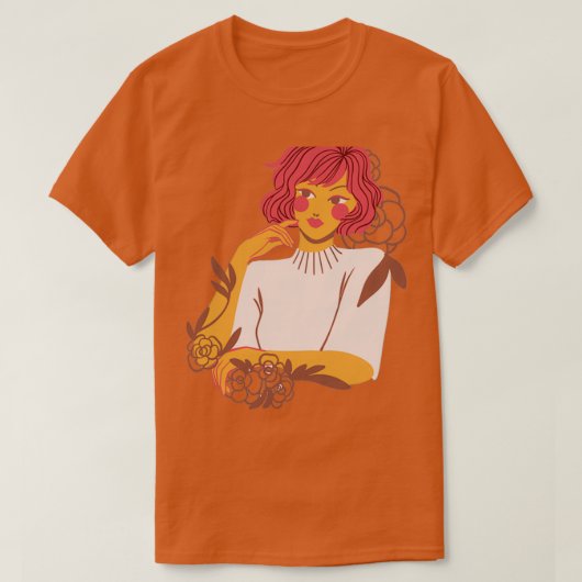 ワイルドガールフローラ花付き女性レッドヘッド2 Tシャツ (デザイン正面)