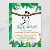 ワイルドキティ猫の緑の子ども2歳の誕生日  招待状 (正面/裏面)