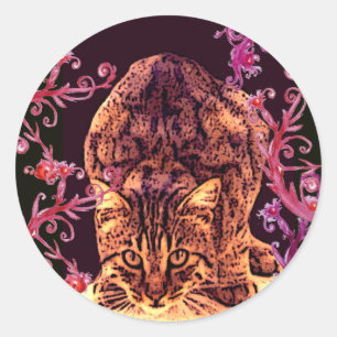 ワイルドキャットキットンピンクレッド黒フローラ渦巻き ラウンドシール