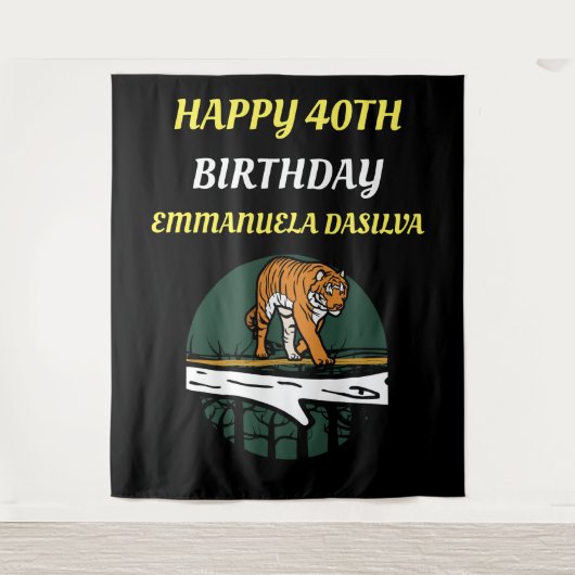 ワイルドキャットタイガーパーソナライズされたオンブラック タペストリー (正面)