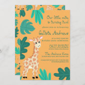 ワイルドキュートグリーンオレンジキリン離れ誕生日 招待状 (正面/裏面)