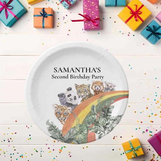 ワイルドキュートジャングルアニマルレインボー誕生日 ペーパープレート