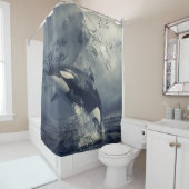 ワイルドキラーホエールジャンプ シャワーカーテン (インサイチュ)