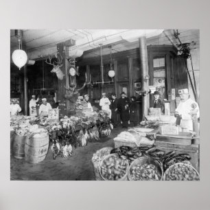 ワイルドゲーム&シーフードマーケット, 1895.ヴィンテージ写真 ポスター