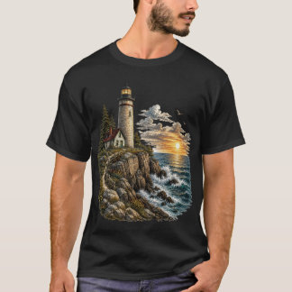 ワイルドコーストの灯台 – ビンテージ風灯台デザイン Tシャツ