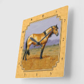 ワイルドゴールデンバックスキンホースイエロー スクエア壁時計 (傾斜)