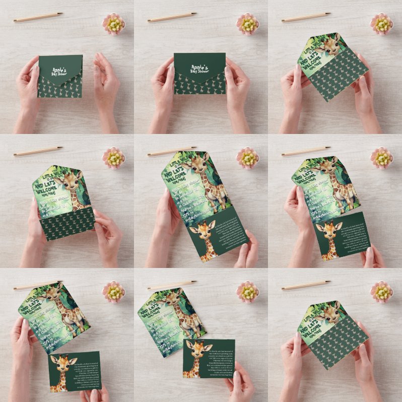 ワイルドサファリの冒険：赤ユニークちゃんシャワー オールインワン招待状