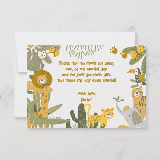 ワイルドサファリの子供の誕生日 サンキューカード (正面)