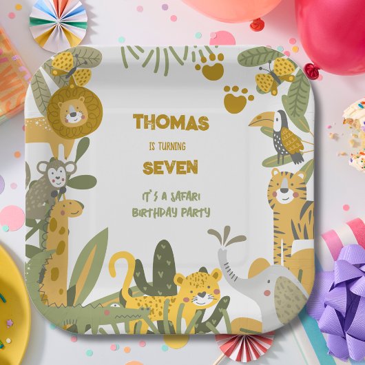 ワイルドサファリの子供の誕生日 ペーパープレート