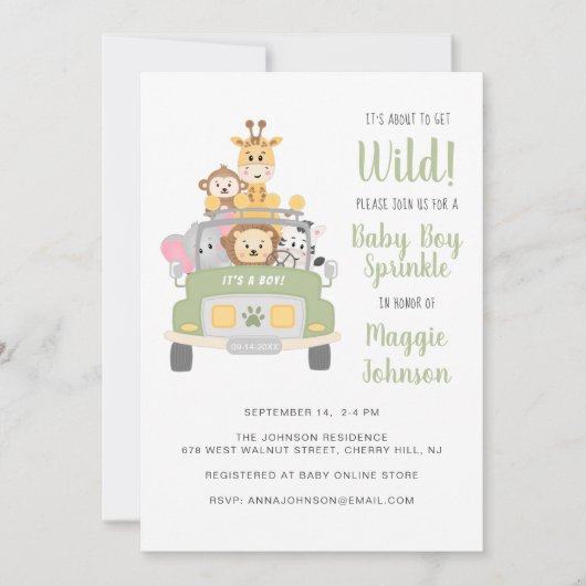 ワイルドサファリの男の赤ちゃんを撒く 招待状 (正面)