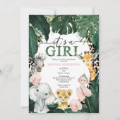 ワイルドサファリアニマルズガールベビーシャワー招待状 招待状 (正面)