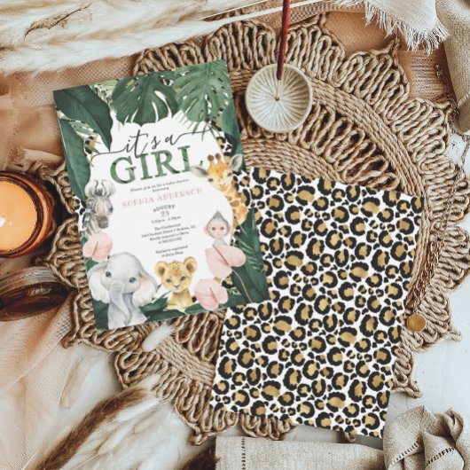 ワイルドサファリアニマルズガールベビーシャワー招待状 招待状