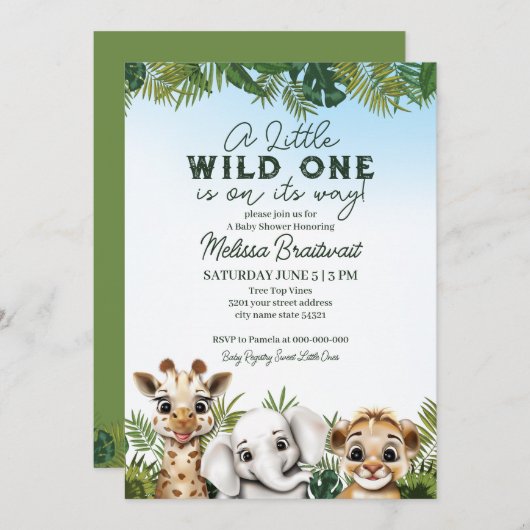 ワイルドサファリアニマルズベビーシャワー招待状 招待状 (正面/裏面)