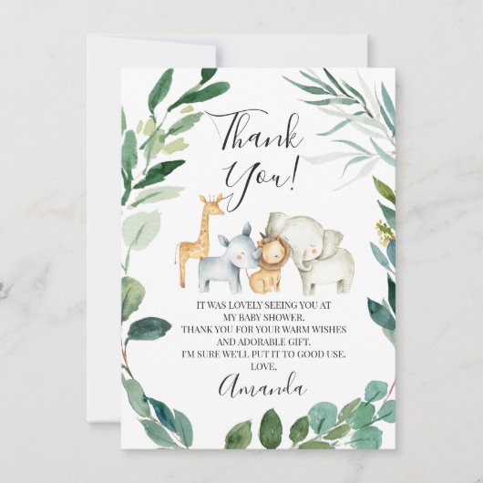 ワイルドサファリアニマルズリースサンキューカード 招待状 (正面)
