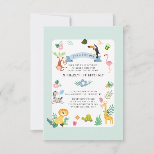 ワイルドサファリアニマルズ1stバースデージャングルパーティー 招待状 (正面)