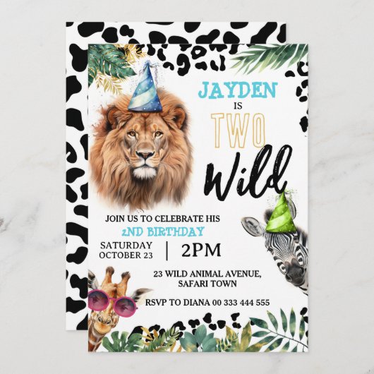 ワイルドサファリアニマルズ2nd誕生日パーティー 招待状 (正面/裏面)