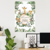 ワイルドサファリアニマル素朴ズグリーン誕生日ベビー ポスター (ホームオフィス)