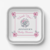 ワイルドサファリエレファントピンクのフローラベビーシャワー ペーパープレート (正面)