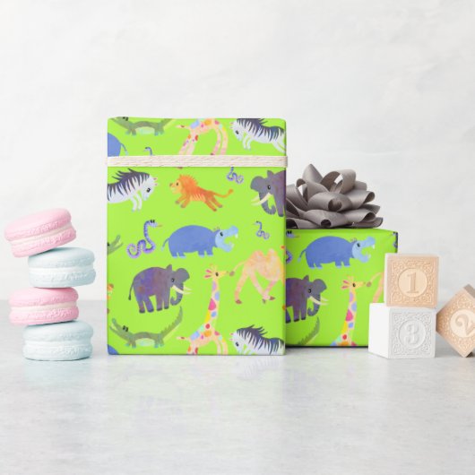 ワイルドサファリオングリーンリザードラッピング紙 ラッピングペーパー (ベビーシャワー)