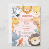 ワイルドサファリガールズセカンドセカンドピンク誕生日 招待状 (正面)