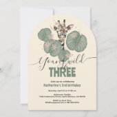 ワイルドサファリキリン動物の第3の誕生日パーティー 招待状 (正面)