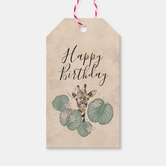 ワイルドサファリキリン動物の誕生日パーティー ギフトタグ (正面)