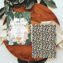 ワイルドサファリジャングルアニマルベビーシャワー招待状