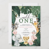 ワイルドサファリジャングルアニマル 1歳の誕生日招待状 招待状 (正面)