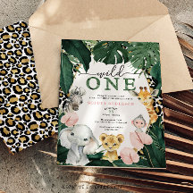 ワイルドサファリジャングルアニマル 1歳の誕生日招待状