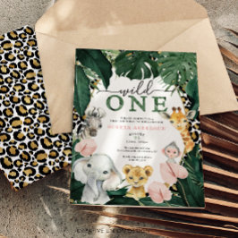 ワイルドサファリジャングルアニマル 1歳の誕生日招待状 招待状